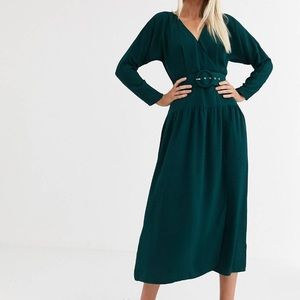 ASOS DESIGN WRAP MAXI DRESS with buckle belt green